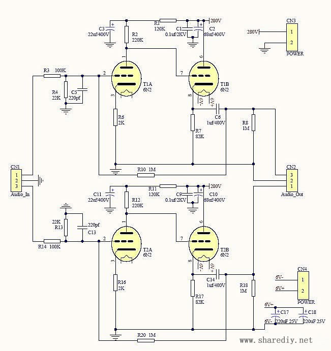 6N2电子管胆机前级+LM3886音频功率放大器功放