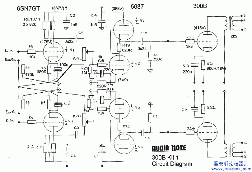Audio Note Kit one变形线路的300B 单端胆机放大器设计、试验及