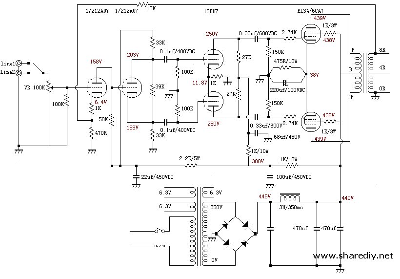 12Ax7+el34(6ca7)电子管推挽胆机制作