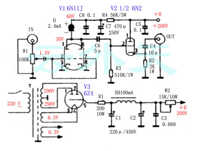 自制6n11+6n2电子管胆前级放大器