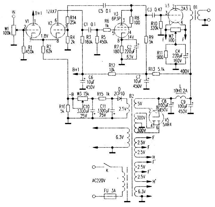 用差分式电路作输入级的12ax7+6p3p+2A3单端输出机