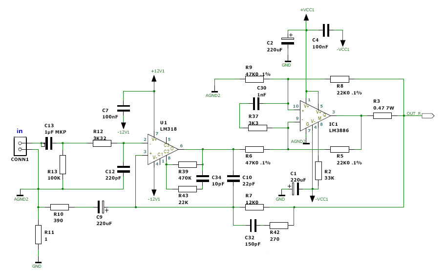 diyaudio上来的lm3886功放电路