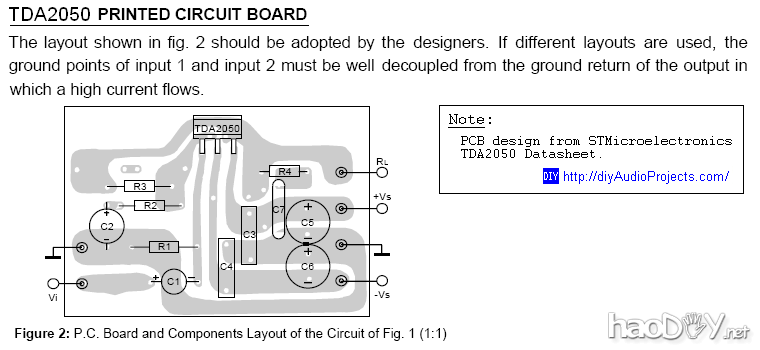 TDA2050 HI-FI功放的PCB设计 德国译文:DIY TDA2050 IC的Hi-Fi芯片放大器功放