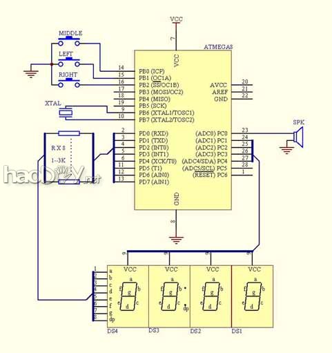 用M8、四位LED数码管和废鼠标制作的多功能电子表