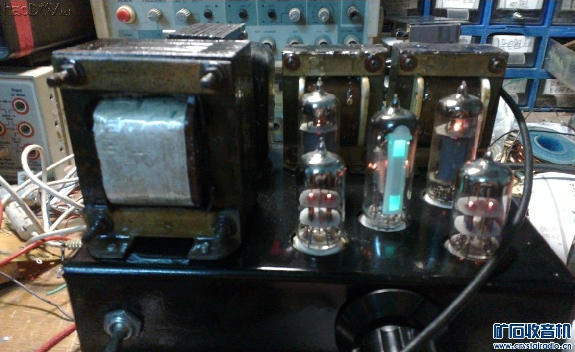 第一次的开机图.jpg 6N3 SRPP推6P1电子管 单端胆机功率放大器(3)
