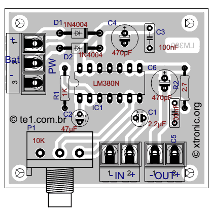 采用LM380制作的音频功率放大器